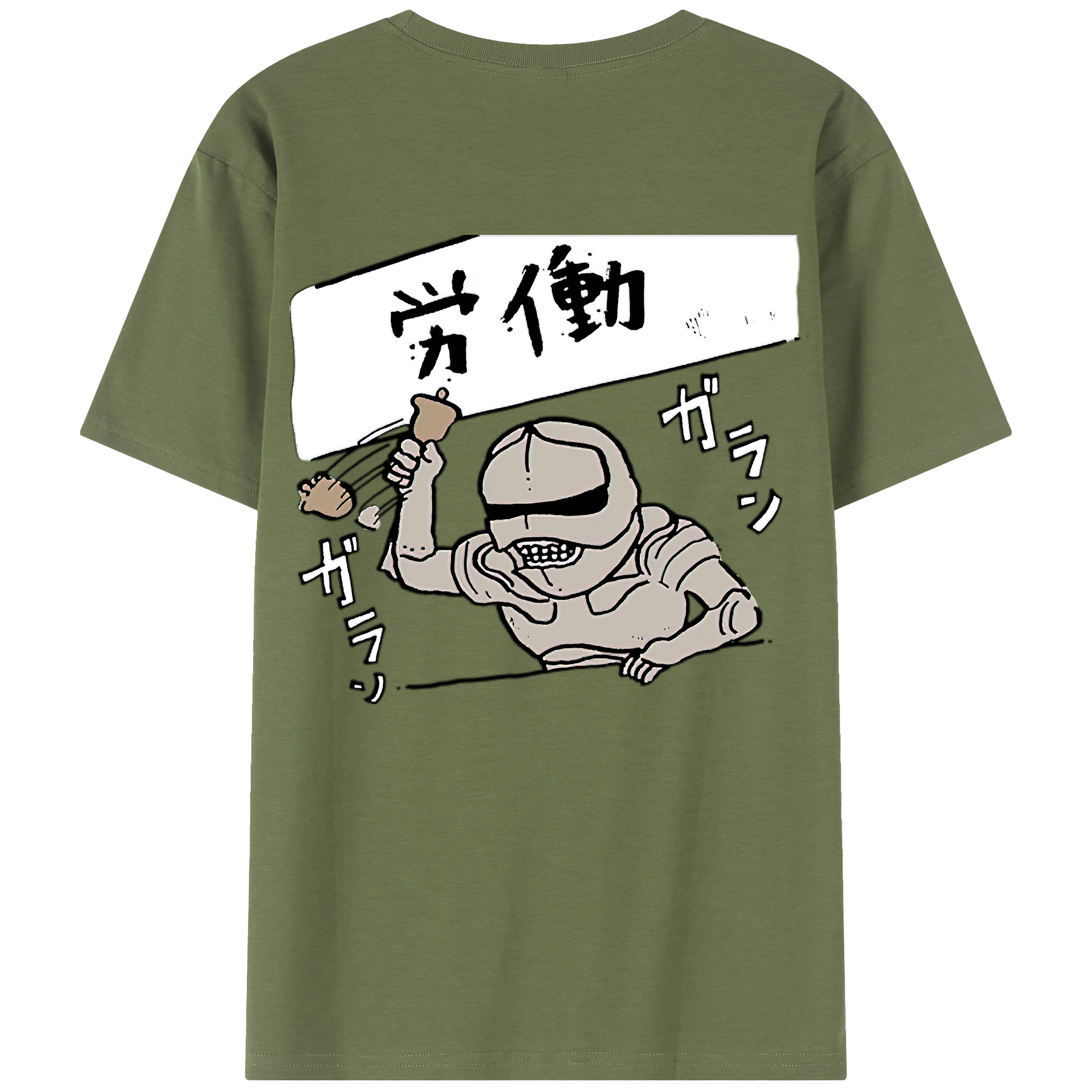 （画像用） ちいかわ 労働の鎧さん Chii-kawa Mr. Armor of Labor 綿100％半袖Tシャツ（背面プリント）
